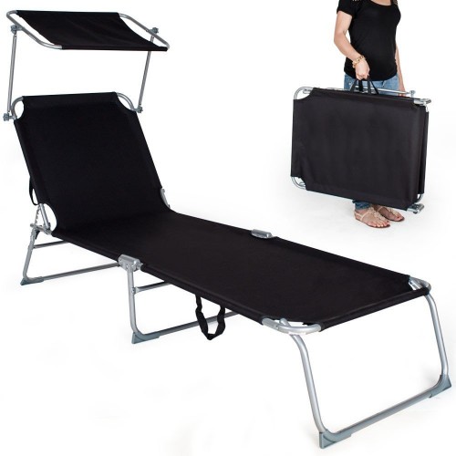 Sezlong parasolar 190 x 60 x 125 cm, Negru